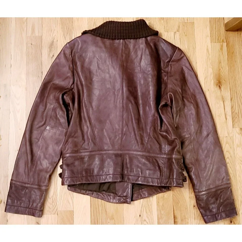 Michael Kors Women’s  Vintage 80s Leather Moto Jacket Brown Size Large - Picture 10 of 11
